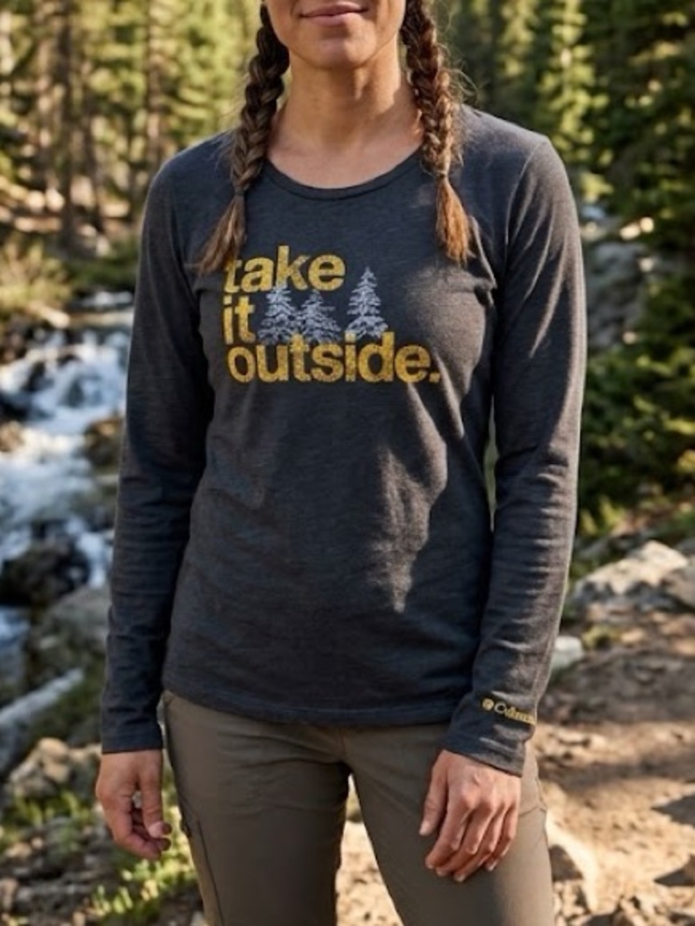 Columbia Women's Charcoal Long Sleeve Tee with Yellow Graphic